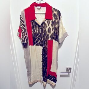 La Perla Dress in red and leopard prints, cotton/silk, casual, new, US 4, Italy